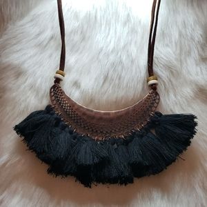 Black tassel copper necklace